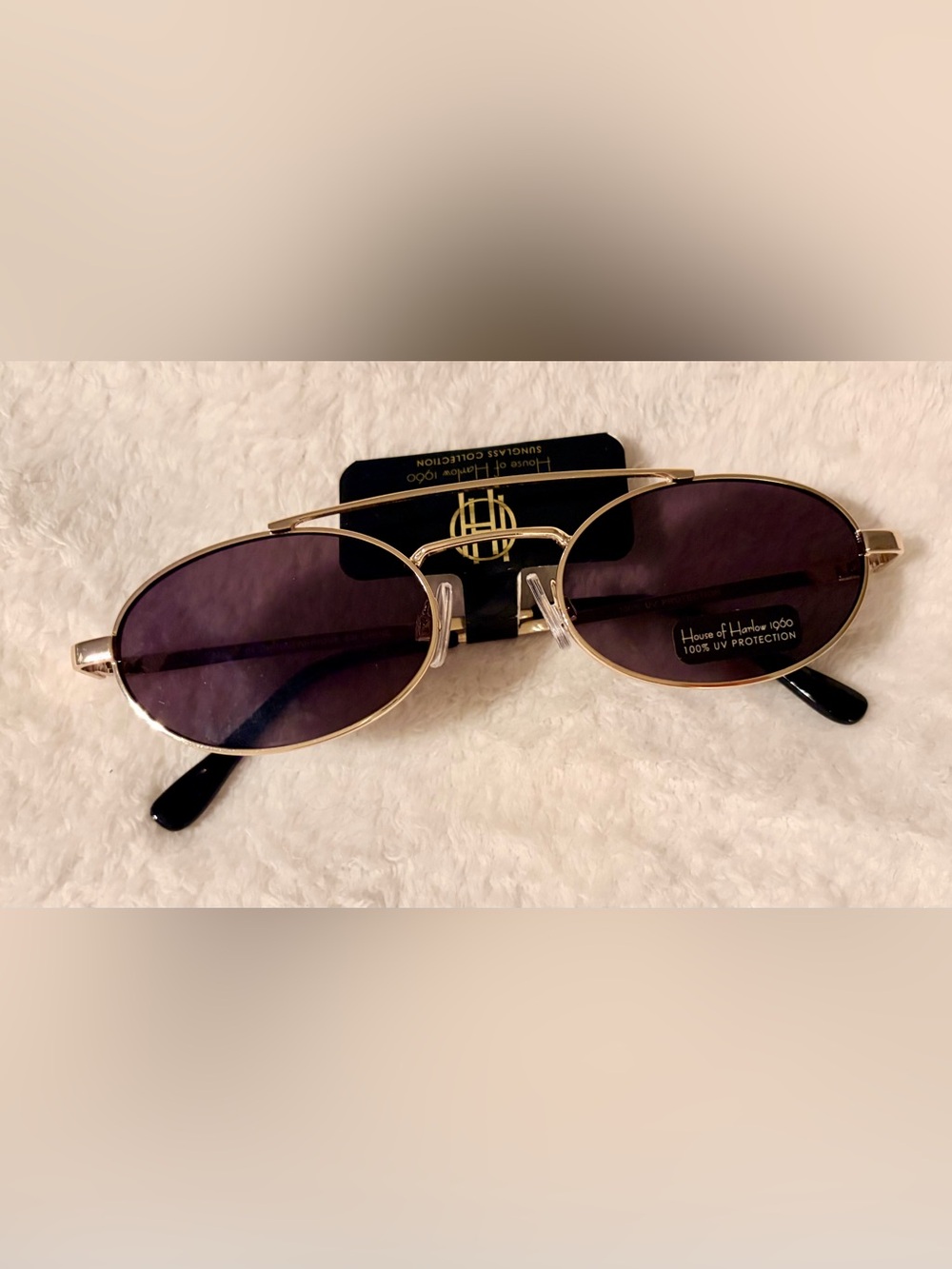 House of Harlow 1960 Gold Slim Oval Sunglasses NWT